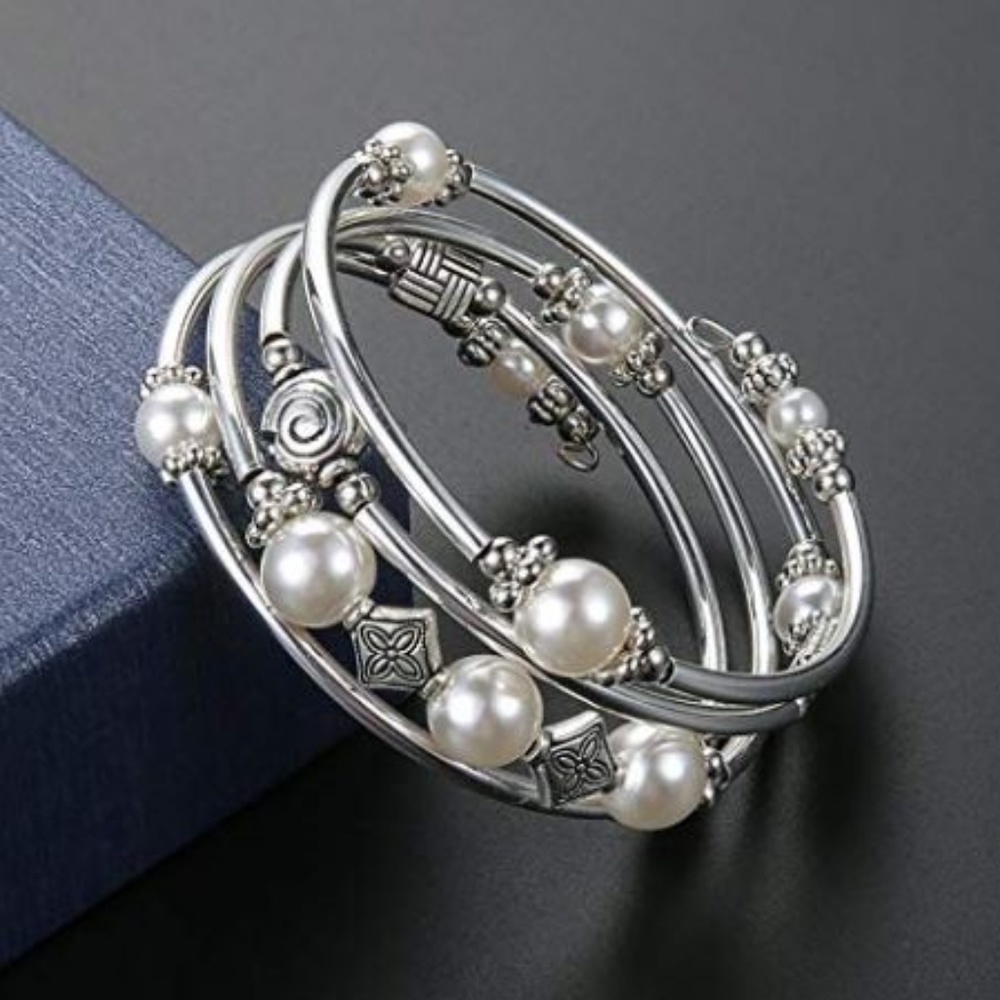 BRAND NEW Beaded Pearl Bangle Wrap Bracelet